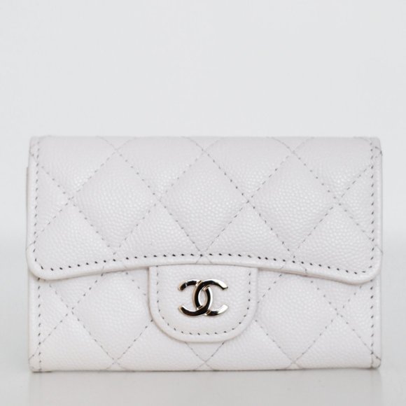 SOLD Chanel Quilted Caviar Leather Small Flap Card Holder in Cream & Gold HW - Picture 1 of 7
